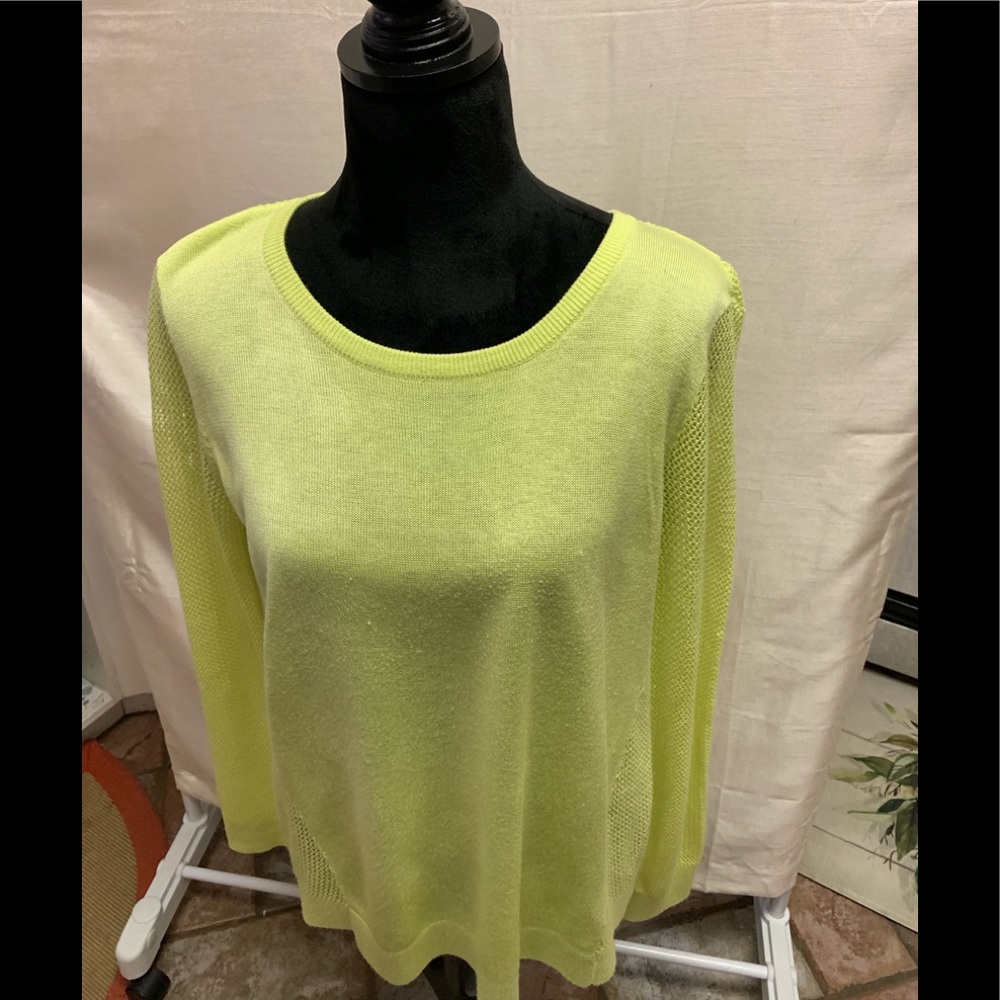 Cabi Light lime green mesh back sweater